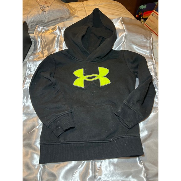 Under Armour Kids Black Hoodie Neon Logo Size 3T Pullover Hooded Sweatshirt - Picture 5 of 5